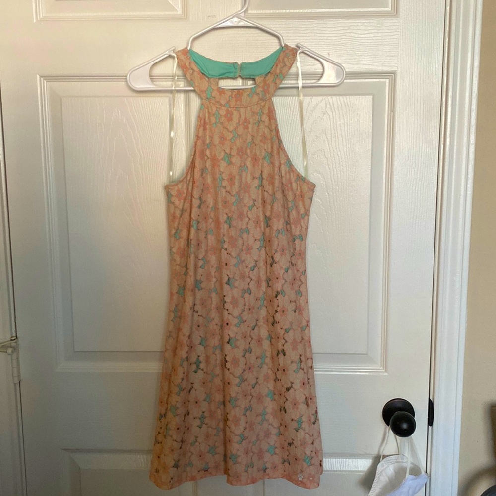 Spring/Summer Floral Pink and Blue Dress, Halter Top, Size S